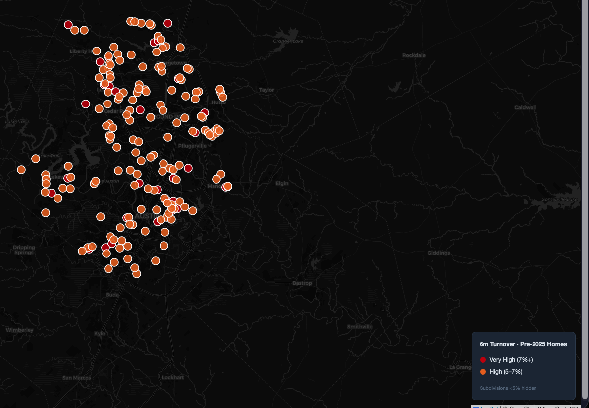 Map showing 188 subdivisions with pre-2025 6-month turnover at or above 5%